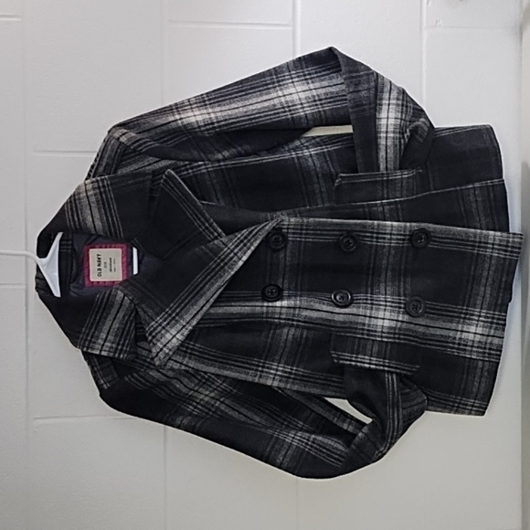 Old Navy Wool Blend Lined Double Breasted Plaid Pea Coat Jacket Medium - Picture 14 of 14